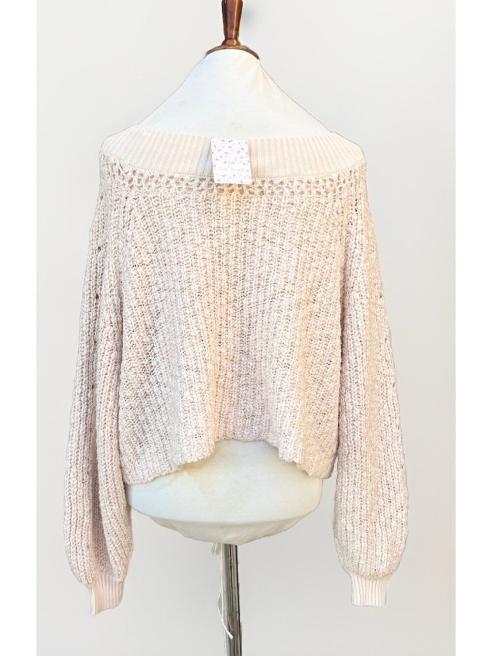 Free People Pandora’s Boatneck Chunky Knit Sweater Ivory Size M NWT Flaw - Picture 3 of 14